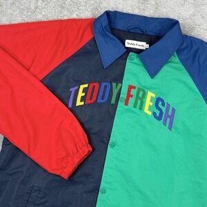 Teddy Fresh Color Block Windbreaker Snap Jacket Mens XL Collared Long Sleeve